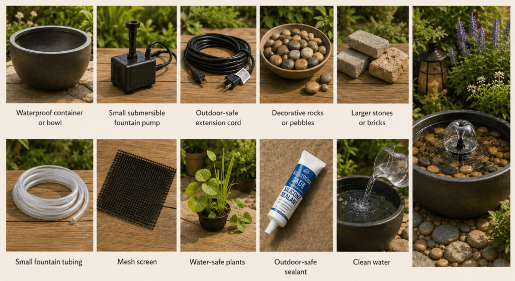 MATERIALS NEEDED FOR THE DIY FOUNTAIN
