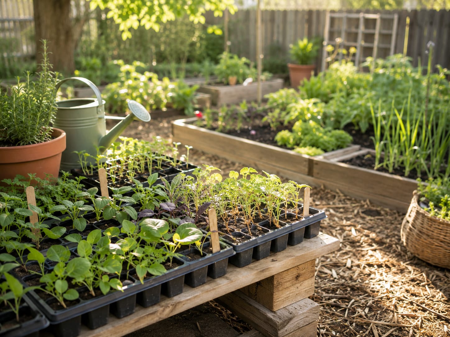 Seedlings gradually exposed to gentle morning sun before transplanting.