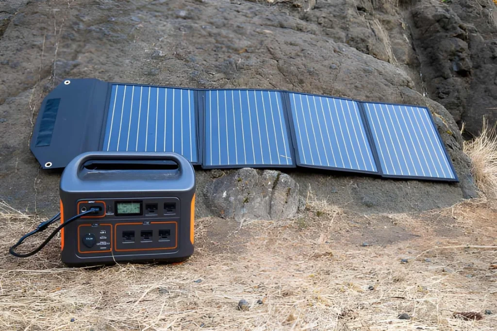 How to Prepare for a Power Outage with a portable solar generator connected to folding solar panels for emergency backup power and home preparedness.